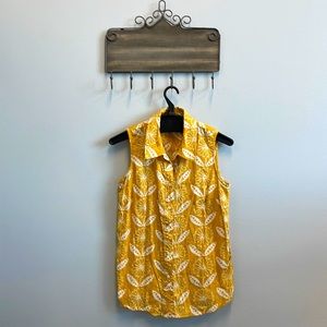 BODEN Yellow Button Down Classic Sleeveless Floral Cotton Shirt - Size 4